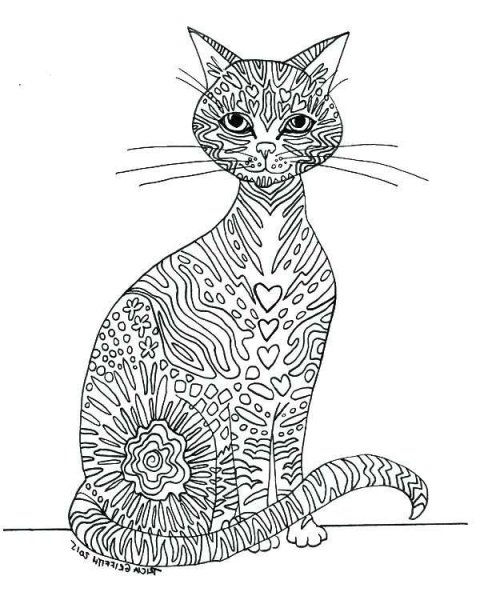 Раскраски кошка сложная (50 фото)