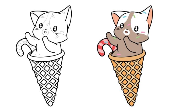 Раскраски Кошка Мороженое (47 Фото) » Картинки, Раскраски И.