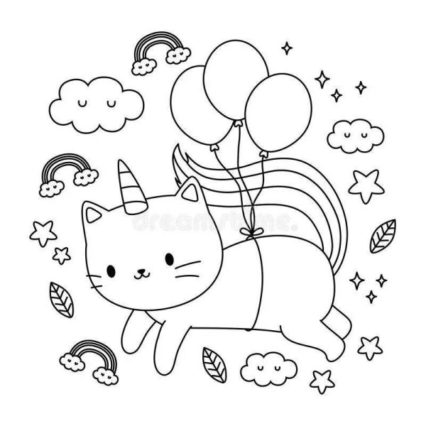 Радужная кошка Единорог раскраска