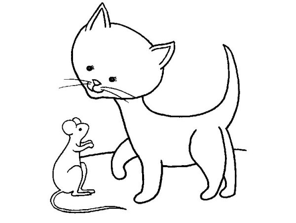 Кошка и мышка раскраска