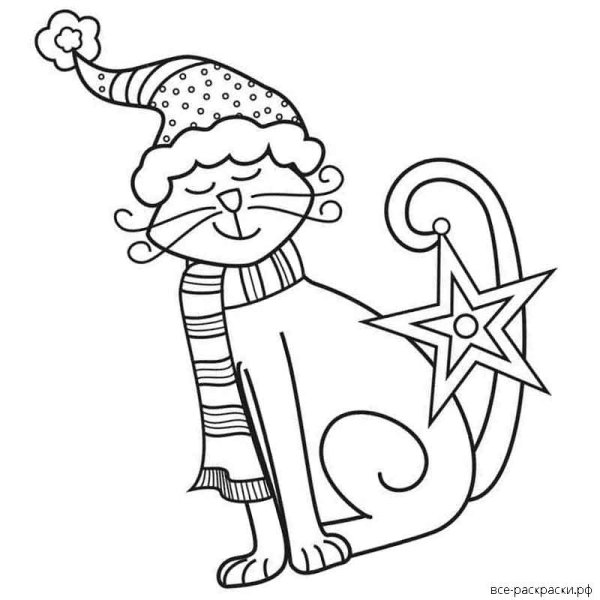 Кот в шарфе раскраска