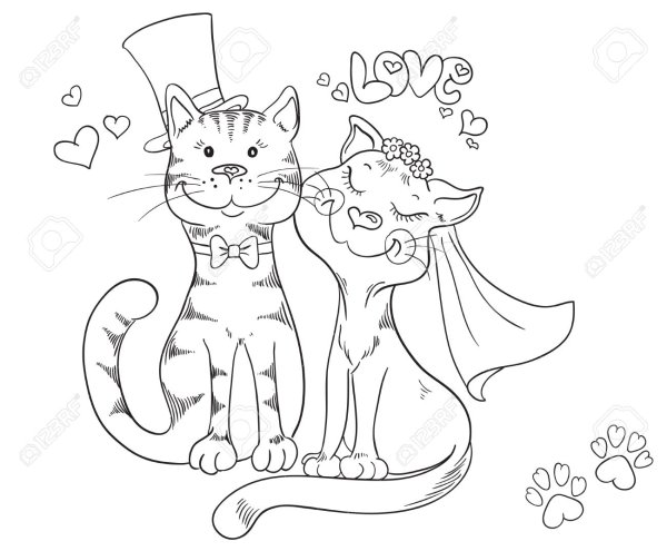 Котики свадьба рисунок