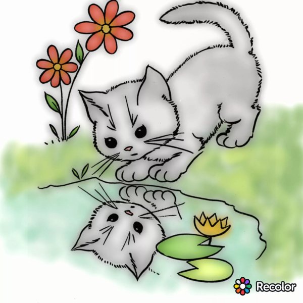 Кошка с цветочками раскраска