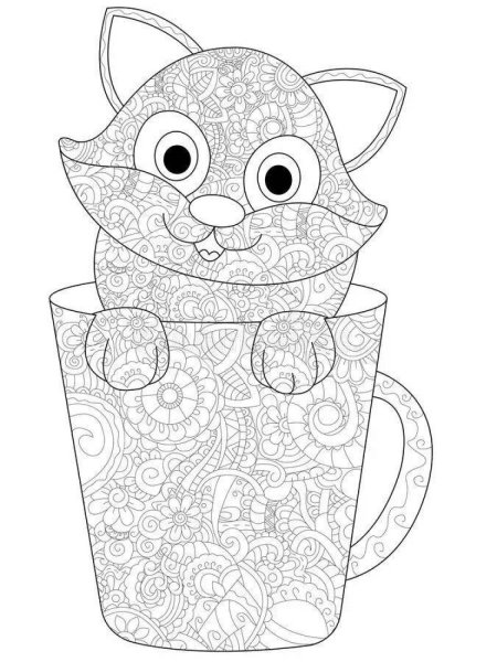 Раскраска котенок в кружке