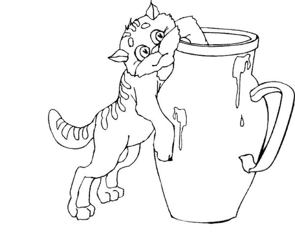 Раскраска котик с молоком