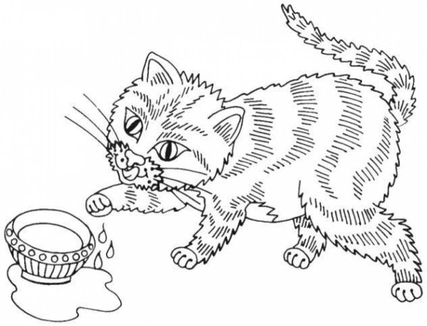 Кошка с молоком раскраска
