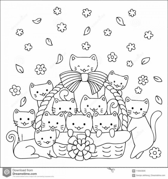 Раскраска котята в корзинке