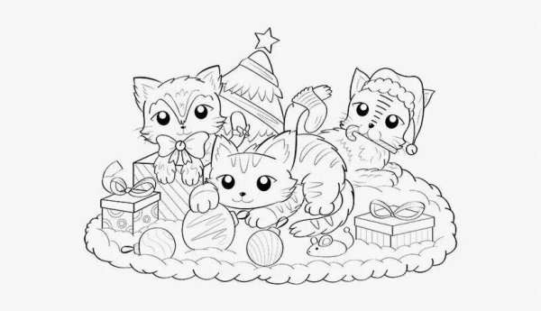 Раскраска новогодний котик