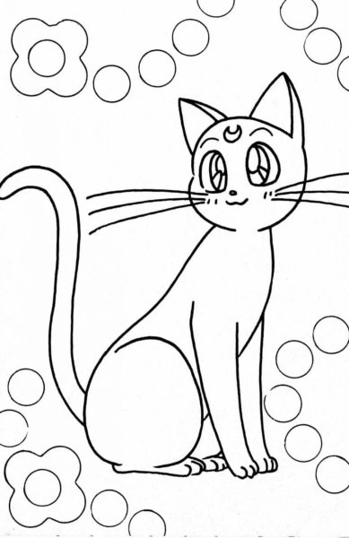 Кошка Луна из сейлормун раскраска