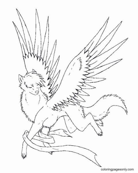 Кошка с крыльями раскраска