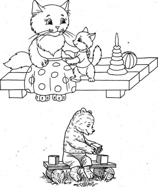 Раскраска кот на скамейке