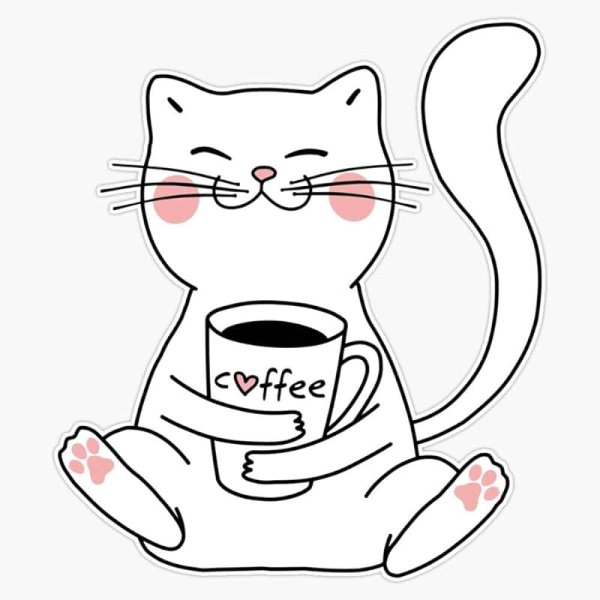 Раскраски кот с кофе (43 фото)