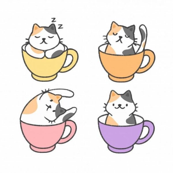 Мультяшный котик в чашке