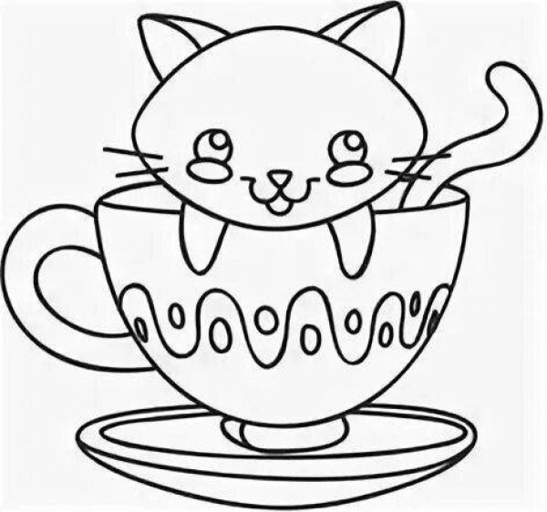Раскраска котик в кружке