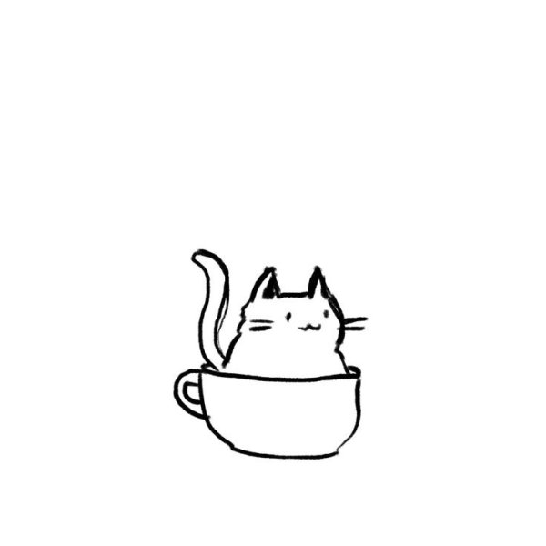 Мультяшный котик в чашке