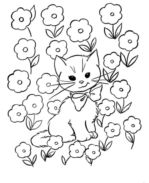 Раскраски с кошками и цветами (45 фото)