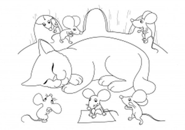 Кот и мышь раскраска