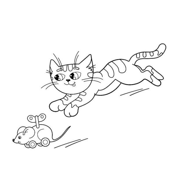 Кошка с мышкой раскраска для детей