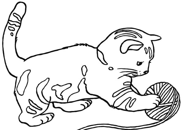 Раскраска кот с клубком