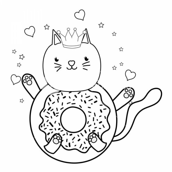 Раскраска котик в пончике