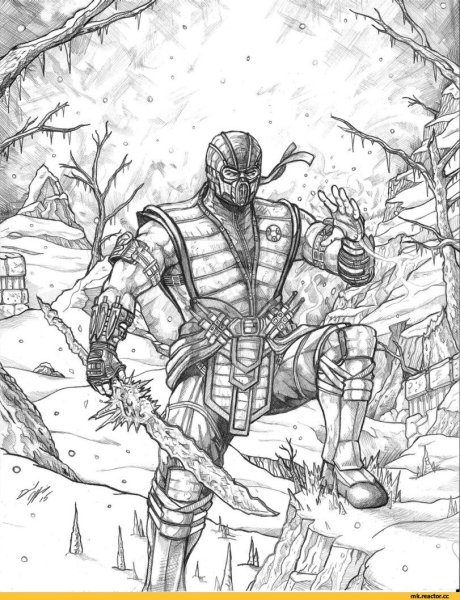 Scorpion мортал комбат раскраска