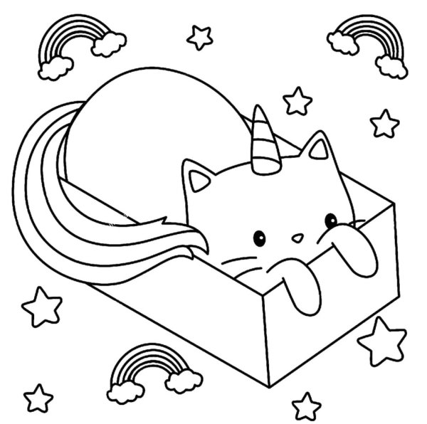 Раскраска котик Единорог