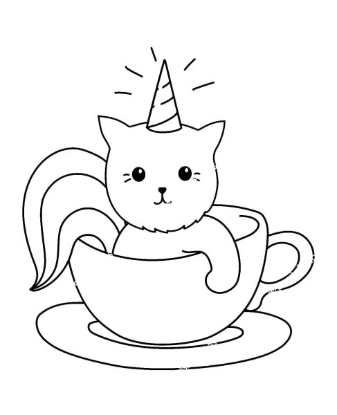 Раскраска котик в чашке