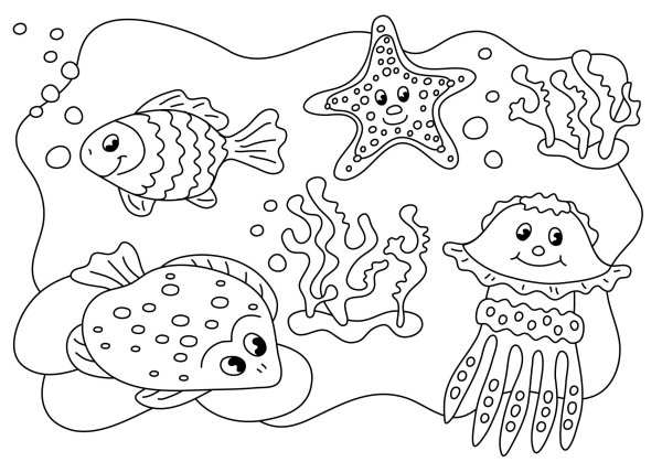 Раскраски морские обитатели маленькие (42 фото)