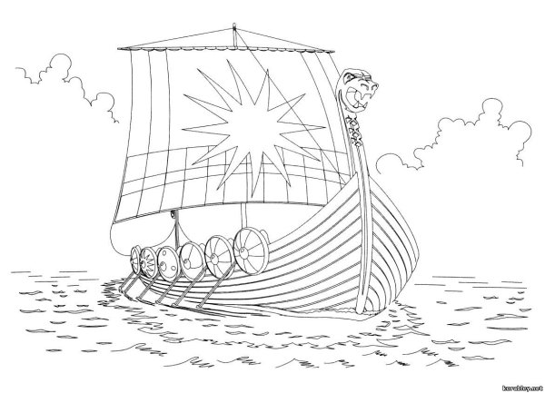 Раскраска море и корабль
