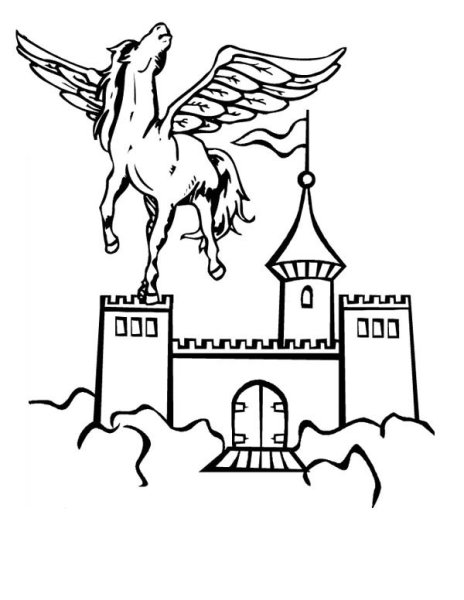 Раскраска Единорог и замок