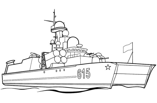 Военный корабль рисунок сбоку