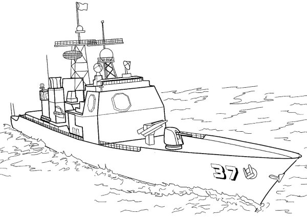 Военный корабль рисунок сбоку