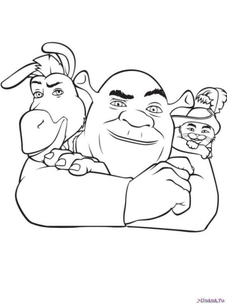 Шрек и осел раскраска