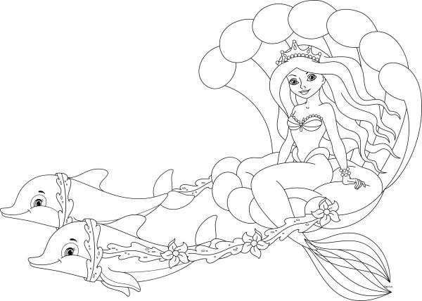 Раскраска барби русалка с хвостом для девочек распечатать