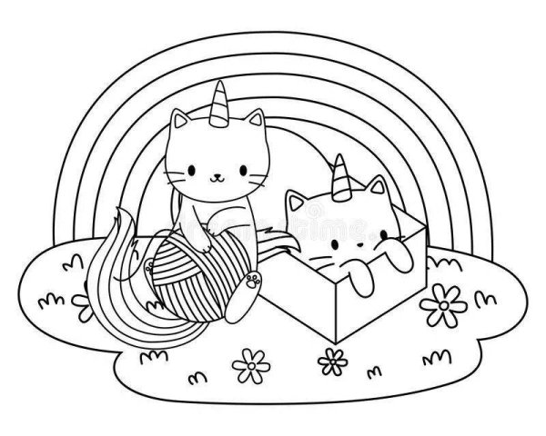 Раскраска котик Единорог