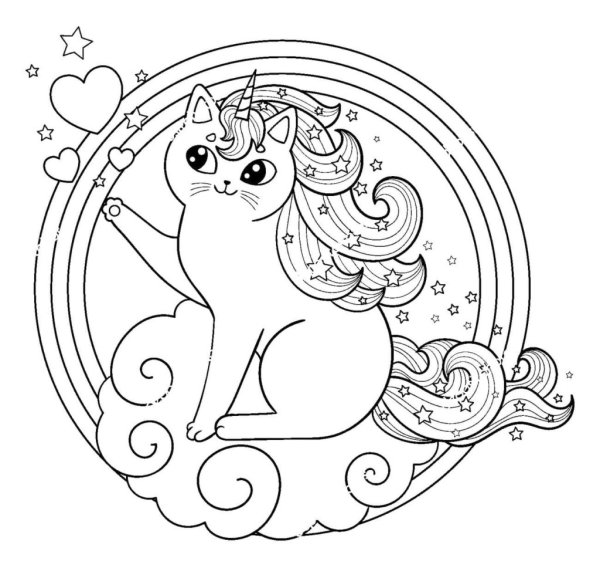Кошка Единорог раскраска