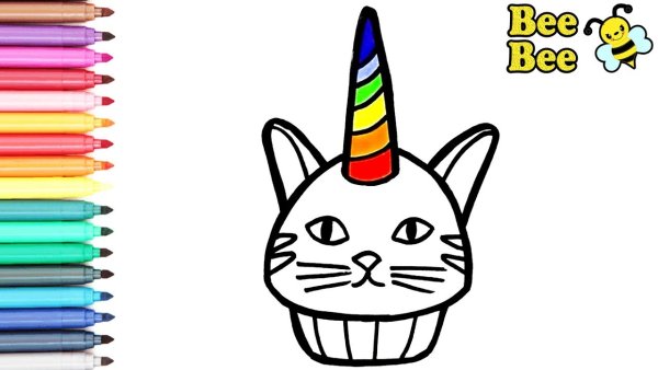 Раскраска котик Единорог