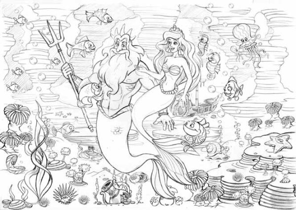Морское дно рисунок карандашом
