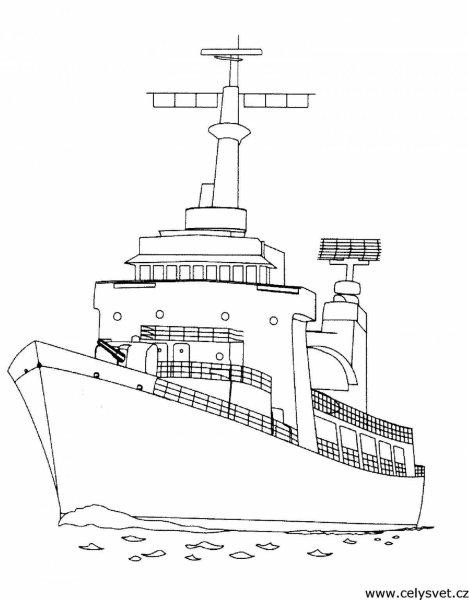 Военный корабль рисунок сбоку
