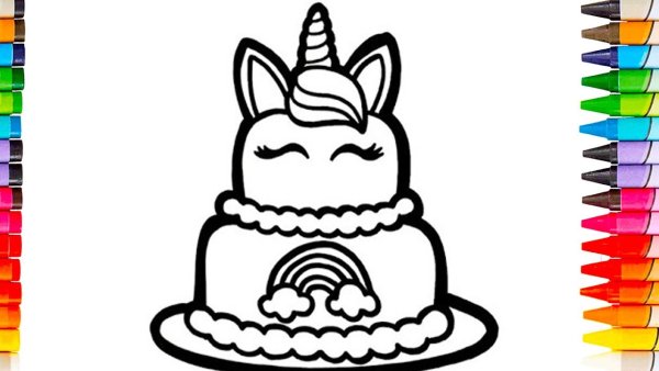 Раскраска для маленьких Unicorn Cake
