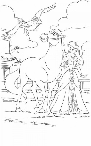 Раскраска Единорог с принцессой