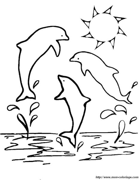 Раскраска море с дельфинами