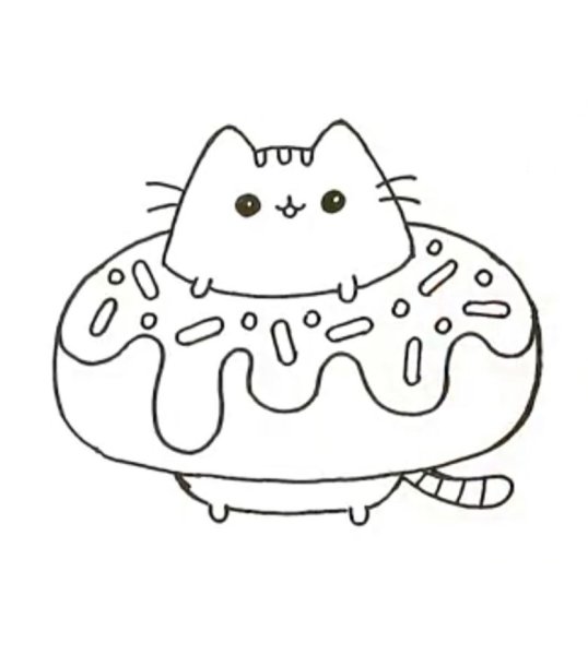 Раскраска котик в пончике