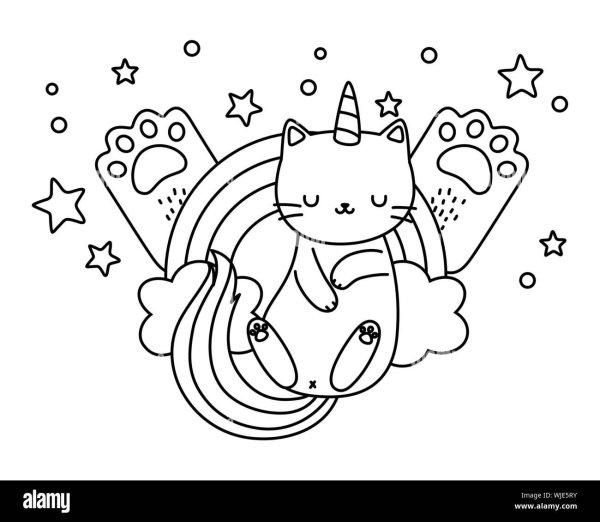 Кошка Единорог раскраска для детей