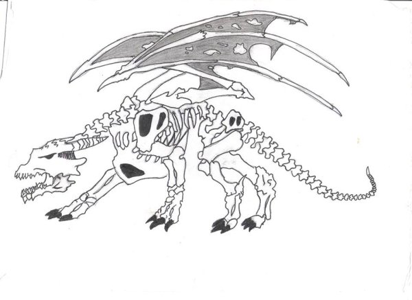Раскраска скелет дракона