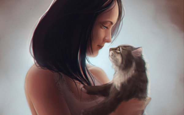 Девушка с котом арт