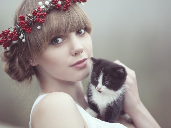 Красивая девушка с котом