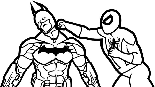 Раскраска Бэтмен и человек паук