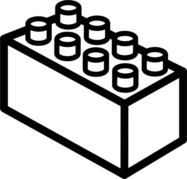 Кубик лего 2*2 черно белый вид сбоку
