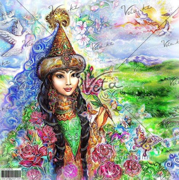 Нарисованная девушка казашка